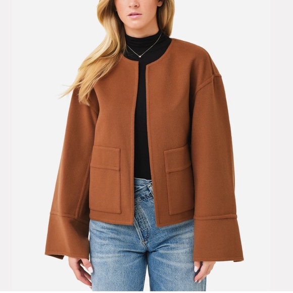 HOUSE OF HARLOW 1960 Wool Blend Coat with Scarf Nutmeg Womens LARGE Shawl combo - Picture 5 of 14